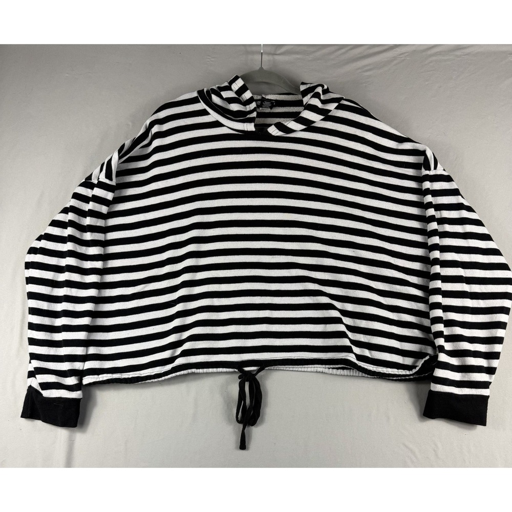 hot topic black white striped crop top hoodie, women's 2x